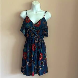 Xhilaration Blue and Red Ruffled Smocked Mini Sundress